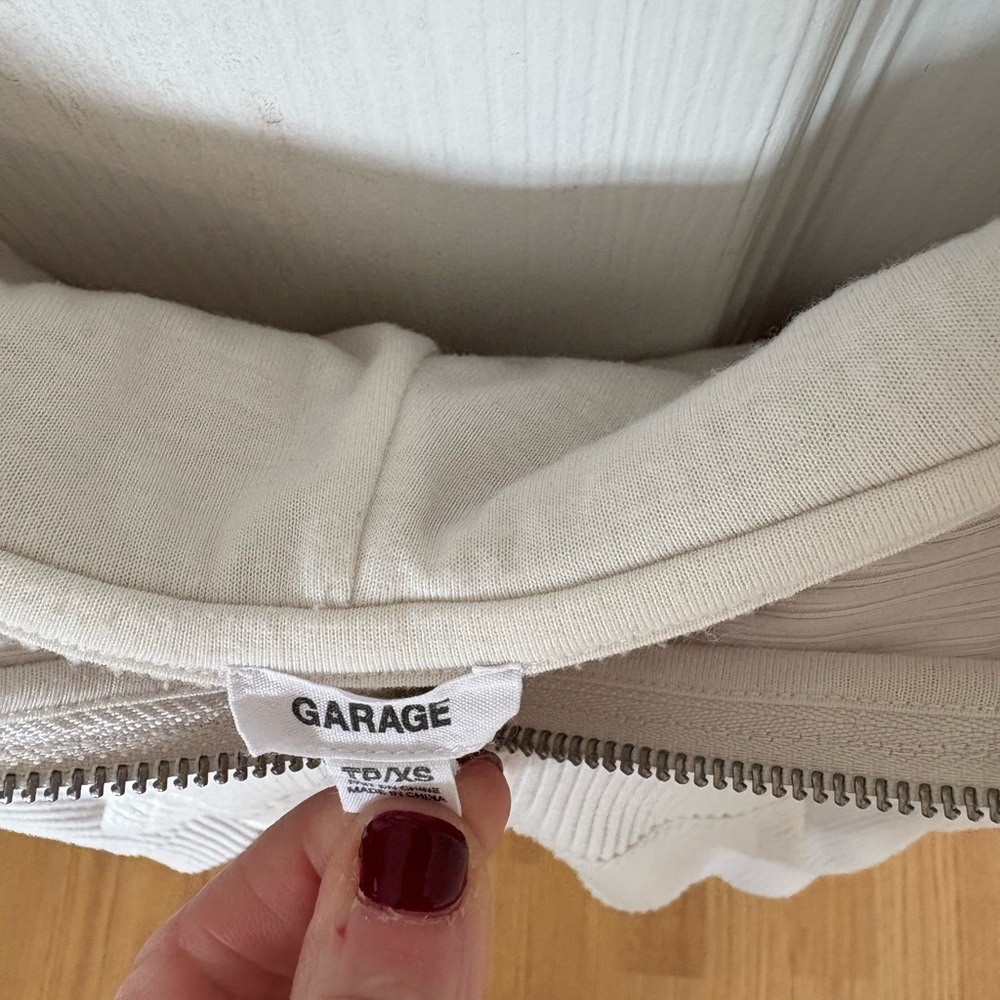 Garage Off White Ribbed Zip-Up Ribbed Hoodie - Picture 3 of 3